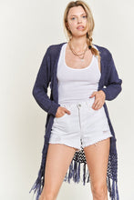 Load image into Gallery viewer, Plus Size Denim Blue Fringe Knit Long Sleeve Cardigan-Plus Size Dream Girl
