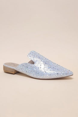 Silver Rhinestone Pointed Toe Slop On Mule Flats-Plus Size Dream Girl