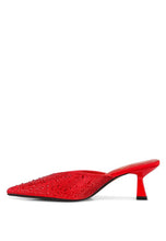 Load image into Gallery viewer, Aldora Rhinestones Red Embellished Satin Mules-Plus Size Dream Girl
