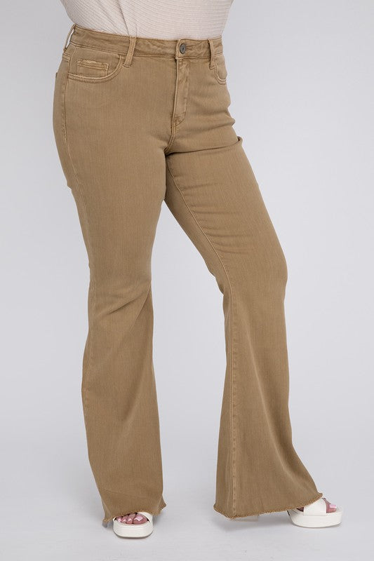 Plus Size High Rise Mustard Brown Super Flare Jeans-Plus Size Dream Girl