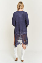 Load image into Gallery viewer, Plus Size Denim Blue Fringe Knit Long Sleeve Cardigan-Plus Size Dream Girl
