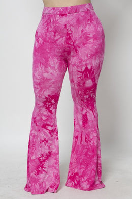 Plus Size Pink Tie Dye Bell Bottom Pants-Plus Size Dream Girl