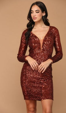 Plus Size Glam Red Sequin Long Sleeve Mini Dress-Plus Size Dream Girl