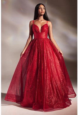Plus Size Red Sequined Sleeveless Tulip Lace Up Designer Gown-Plus Size Dream Girl
