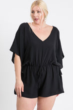 Load image into Gallery viewer, Plus Size Black Ruffled Hem Batwing Sleeve Shorts Romper-Plus Size Dream Girl

