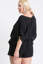 Load image into Gallery viewer, Plus Size Black Ruffled Hem Batwing Sleeve Shorts Romper-Plus Size Dream Girl
