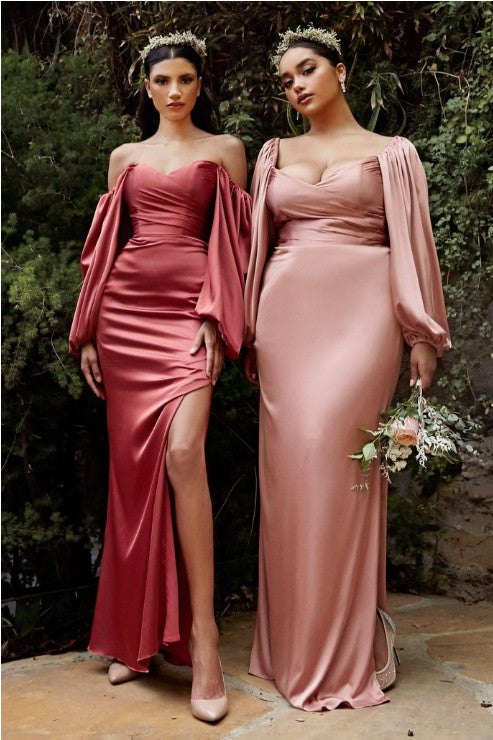 Plus Size Beautiful Satin Cranberry Rose Side Slit Dress-Plus Size Dream Girl