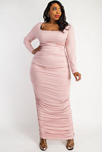 Load image into Gallery viewer, Plus Size Pink Ruched Long Sleeve Maxi Dress-Plus Size Dream Girl

