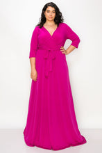 Load image into Gallery viewer, Sweet Cherie Lavender 3/4 Sleeve Belted Knit Wrap Maxi Dress-Plus Size Dream Girl
