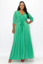 Load image into Gallery viewer, Sweet Cherie Lavender 3/4 Sleeve Belted Knit Wrap Maxi Dress-Plus Size Dream Girl
