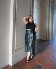 Load image into Gallery viewer, Plus Size Black Faux Leather Wrapped Maxi Skirt-Plus Size Dream Girl
