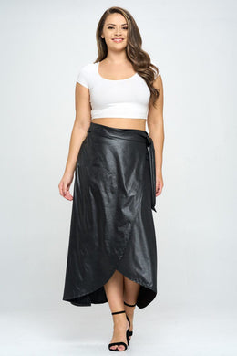Plus Size Black Faux Leather Wrapped Maxi Skirt-Plus Size Dream Girl