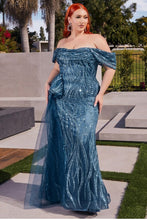 Load image into Gallery viewer, Plus Size Chic Purple Glitter Sequin Tulle Off Shoulder Gown-Plus Size Dream Girl

