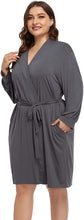 Load image into Gallery viewer, Modal Knit Dark Grey Plus Size Soft Belted Robe-Plus Size Dream Girl
