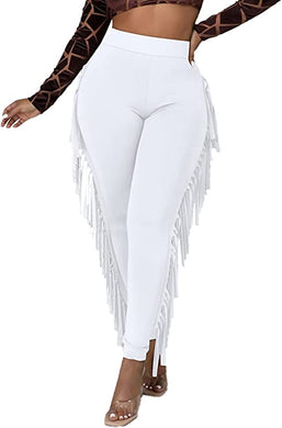 Plus Size Fringe Chic White Knit Style Pants-Plus Size Dream Girl
