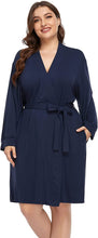 Load image into Gallery viewer, Modal Knit Navy Blue Plus Size Soft Belted Robe-Plus Size Dream Girl
