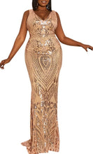 Load image into Gallery viewer, Plus Size Gold Sequin Embroidered Sleeveless Gown-Plus Size Dream Girl
