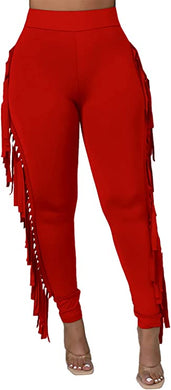 Plus Size Fringe Chic Red Knit Style Pants-Plus Size Dream Girl