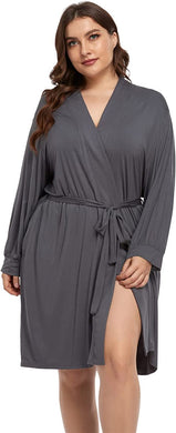 Modal Knit Dark Grey Plus Size Soft Belted Robe-Plus Size Dream Girl