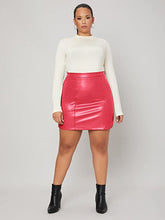 Load image into Gallery viewer, Plus Size High Waist Pink Faux Leather High Waist Mini Skirt-Plus Size Dream Girl
