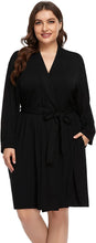 Load image into Gallery viewer, Modal Knit Black Plus Size Soft Belted Robe-Plus Size Dream Girl
