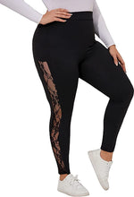 Load image into Gallery viewer, Plus Size Black Lace Sheer Spandex Leggings-Plus Size Dream Girl
