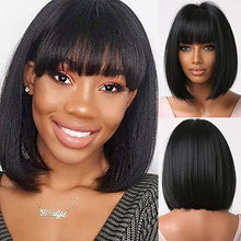 Load image into Gallery viewer, Straight Black Heat Resistant Synthetic Wig w/ Bangs-Plus Size Dream Girl
