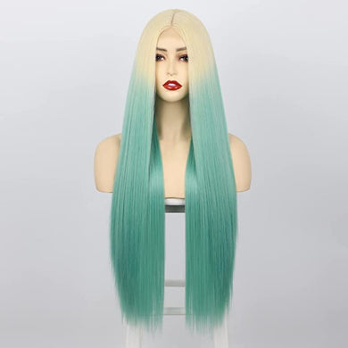 Lovely Ombre Green Straight Synthetic Middle Part Wig-Plus Size Dream Girl