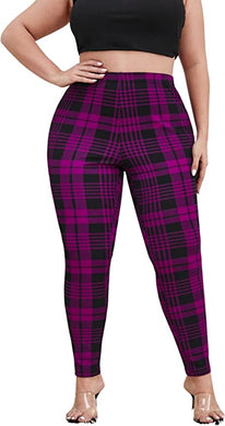 Plus Size Purple Plaid Knit High Waist Pants-Plus Size Dream Girl