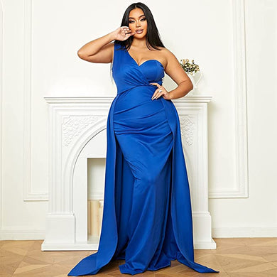 Pretty Plus Size One Shoulder Sweetheart Blue Maxi Dress-Plus Size Dream Girl
