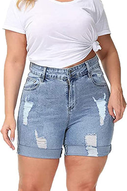 Summer Frayed Light Grey Distressed Denim Jeans Short-Plus Size Dream Girl