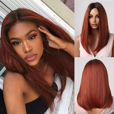Beautiful Ombre Red Wavy Straight Middle Part Heat Resistant Short Wavy Bob Wig-Plus Size Dream Girl