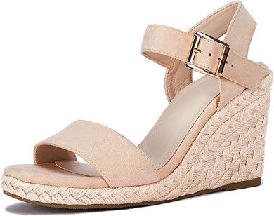 Cassidy Beige Open Toe Ankle Strap Espadrille Wedge Sandals-Plus Size Dream Girl