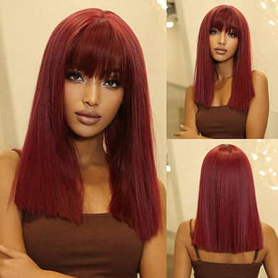 Autumn Red Heat Resistant Synthetic Wig w/ Bangs-Plus Size Dream Girl