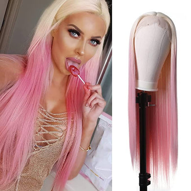 Ashley Strawberry Vanilla Ombre Long Synthetic Straight Hair Wig-Plus Size Dream Girl
