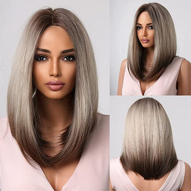 Beautiful Blonde Ombre Straight Middle Part Heat Resistant Short Wavy Bob Wig-Plus Size Dream Girl