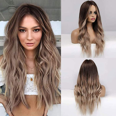 Donatella Ombre Blonde Mix Brown Wavy Long Synthetic Middle Part Hair Wig-Plus Size Dream Girl