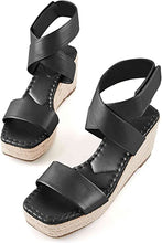 Load image into Gallery viewer, Jessica Blue Criss Cross Open Toe Ankle Strap Espadrille Wedge Sandals-Plus Size Dream Girl

