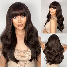 Load image into Gallery viewer, Beautiful Brown Long Wavy Synthetic Hair Wig w/Bangs-Plus Size Dream Girl
