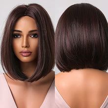 Load image into Gallery viewer, Beautiful Chocolate Brown Wavy Straight Middle Part Heat Resistant Short Wavy Bob Wig-Plus Size Dream Girl
