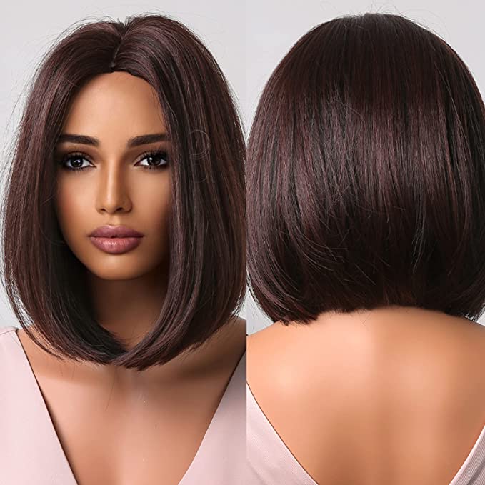 Beautiful Chocolate Brown Wavy Straight Middle Part Heat Resistant Short Wavy Bob Wig-Plus Size Dream Girl