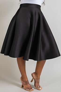 Plus Size A Line Full Circle Black Midi Skirt-Plus Size Dream Girl