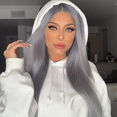 Lovely Grey Straight Synthetic Middle Part Wig-Plus Size Dream Girl