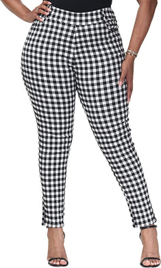 Plus Size Black & White Checkered Style High Waist Legging Pants-Plus Size Dream Girl