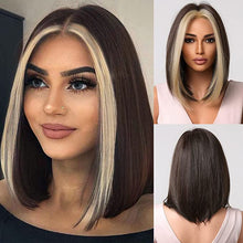 Load image into Gallery viewer, Beautiful Ombre Red Wavy Straight Middle Part Heat Resistant Short Wavy Bob Wig-Plus Size Dream Girl
