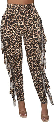 Plus Size Fringe Chic Leopard Printed Knit Style Pants-Plus Size Dream Girl