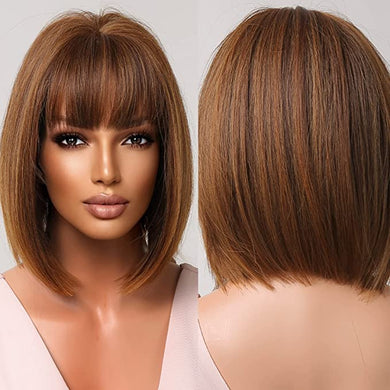 Bob Chic Brown Heat Resistant Synthetic Wig w/ Bangs-Plus Size Dream Girl