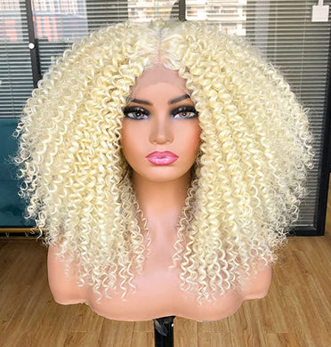Blonde Synthetic Curly Afro 13x4 T Part Lace Front Wig-Plus Size Dream Girl
