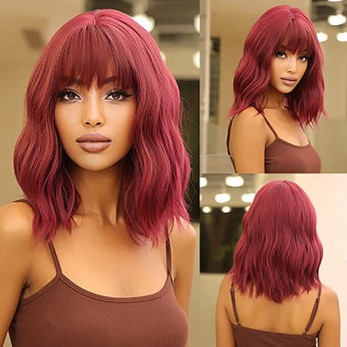 Wavy Red Heat Resistant Synthetic Wig w/ Bangs-Plus Size Dream Girl
