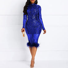 Load image into Gallery viewer, Plus Size Sequined White Feather Midi Long Sleeve Dress-Plus Size Dream Girl
